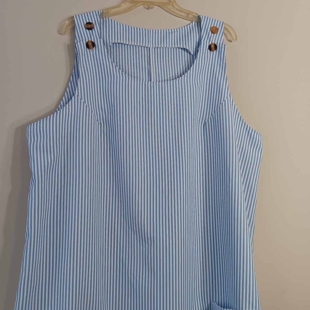 Blue White Striped Pinafore Jumper Dress Button Shoulder Summer Women Plus 4XL - Picture 15 of 16